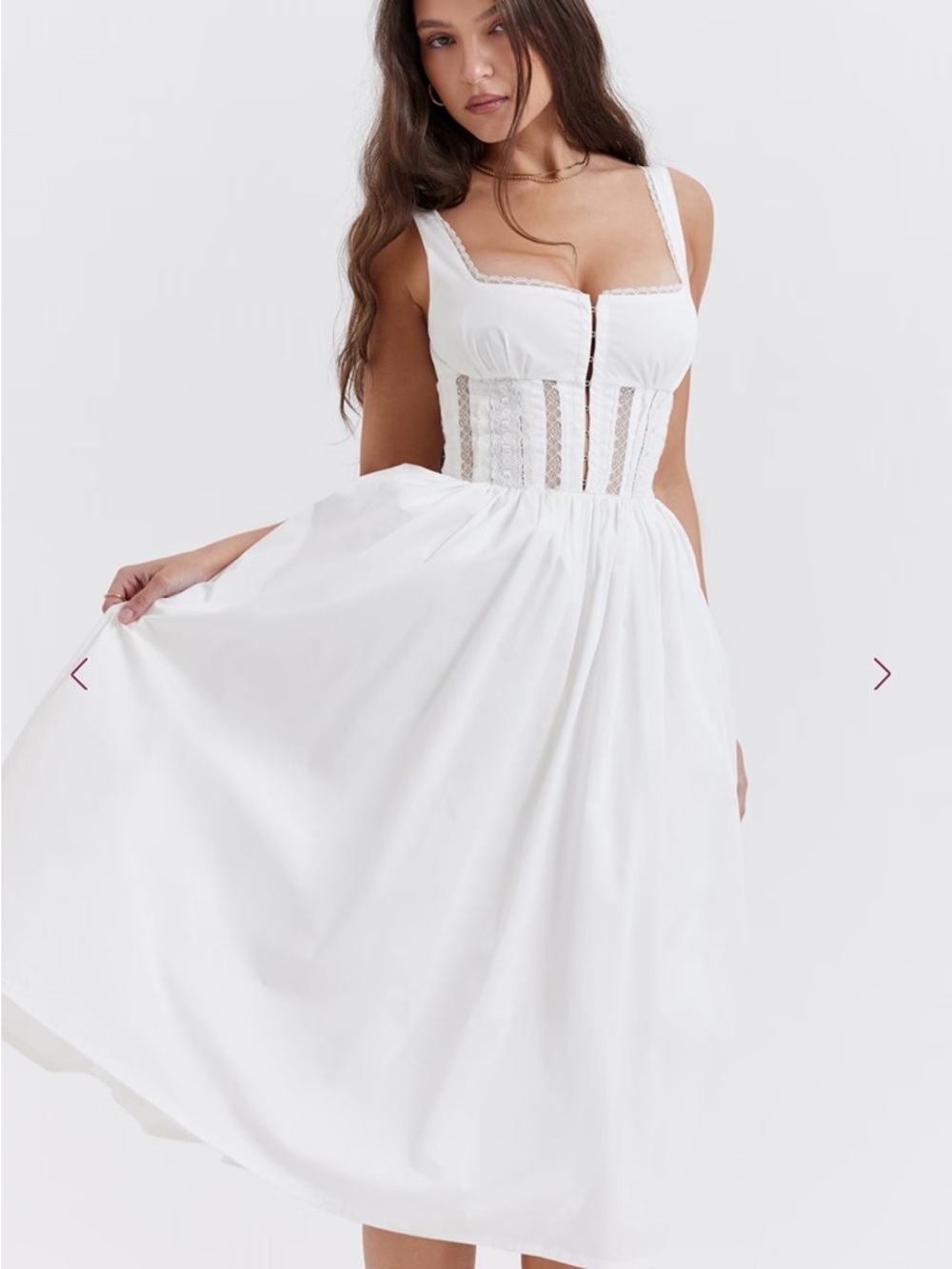 House of CB Ivory Lace-Trim Midi Dress